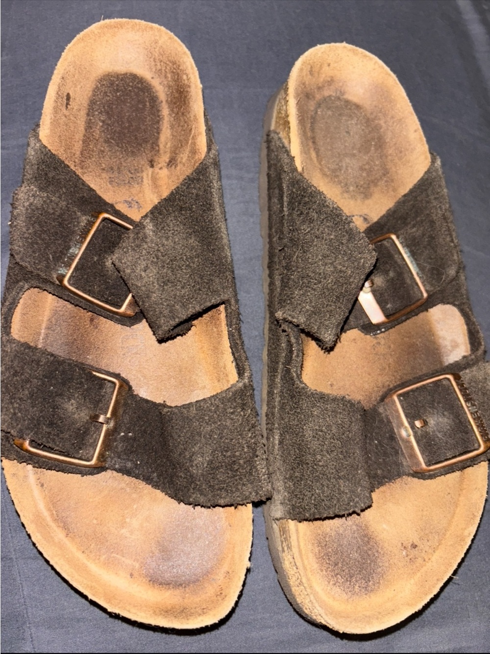 Birkenstock Black Suede Two-Strap Slide Sandals